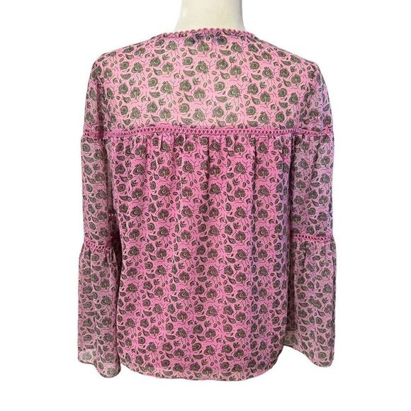 Rebecca Minkoff Paisley XSmall Bell Sleeve Blouse Pink Women’s Floral - Picture 7 of 13
